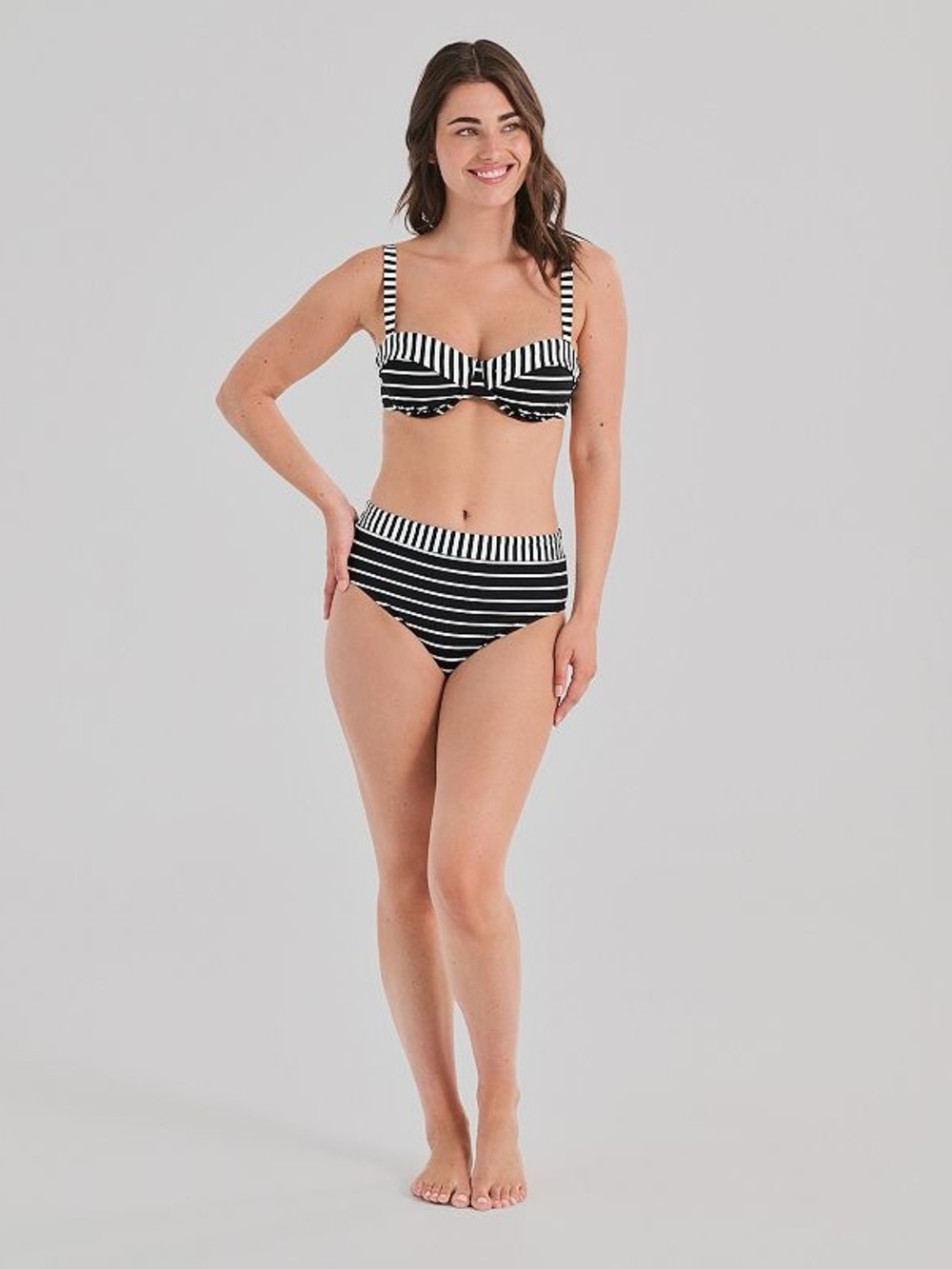 High-Waist Black & White Striped Bikini Set